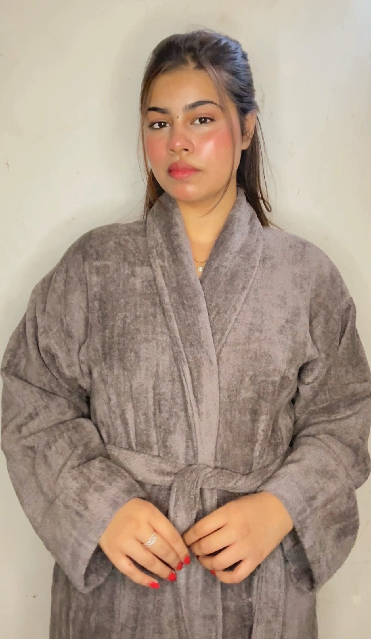 Fluffy Bathrobe Set - Grey