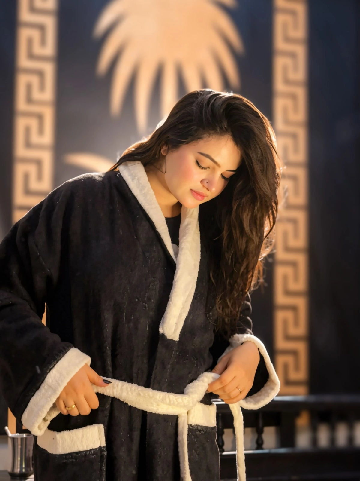 Fluffy Bathrobe Set - Black n White