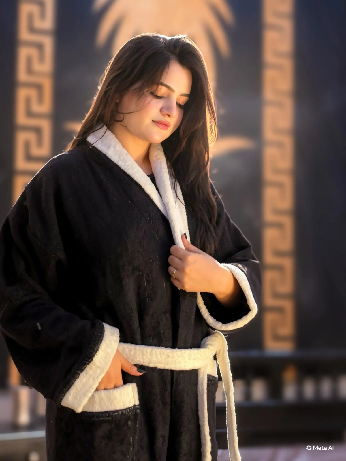 Fluffy Bathrobe Set - Black n White