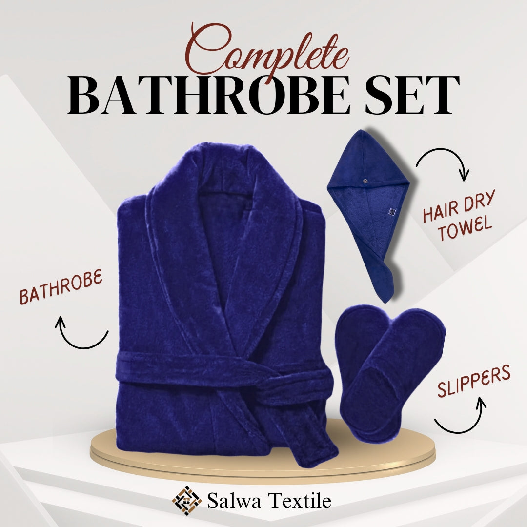 Fluffy Bathrobe Set - Navy Blue