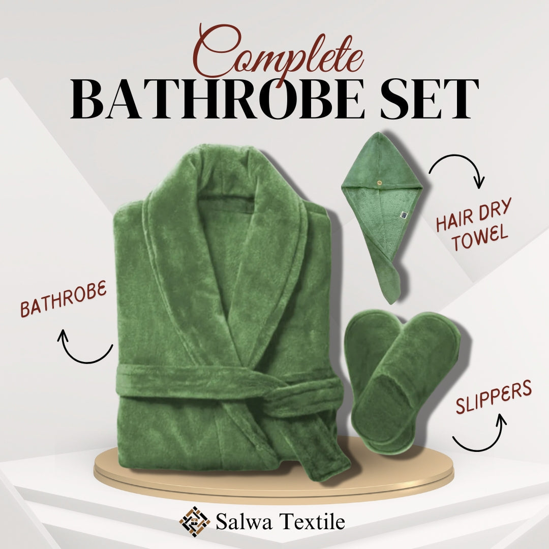 Fluffy Bathrobe Set - Green