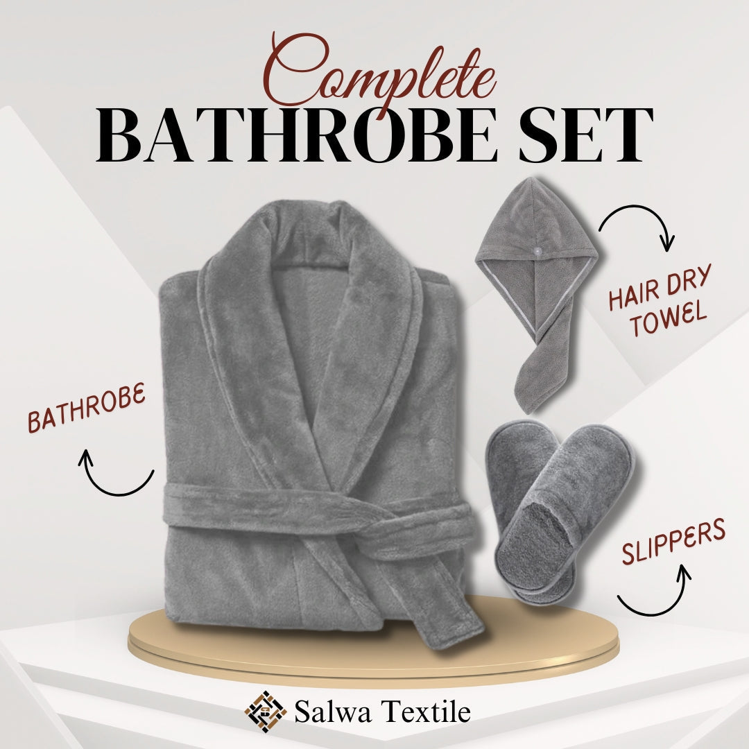 Fluffy Bathrobe Set - Grey