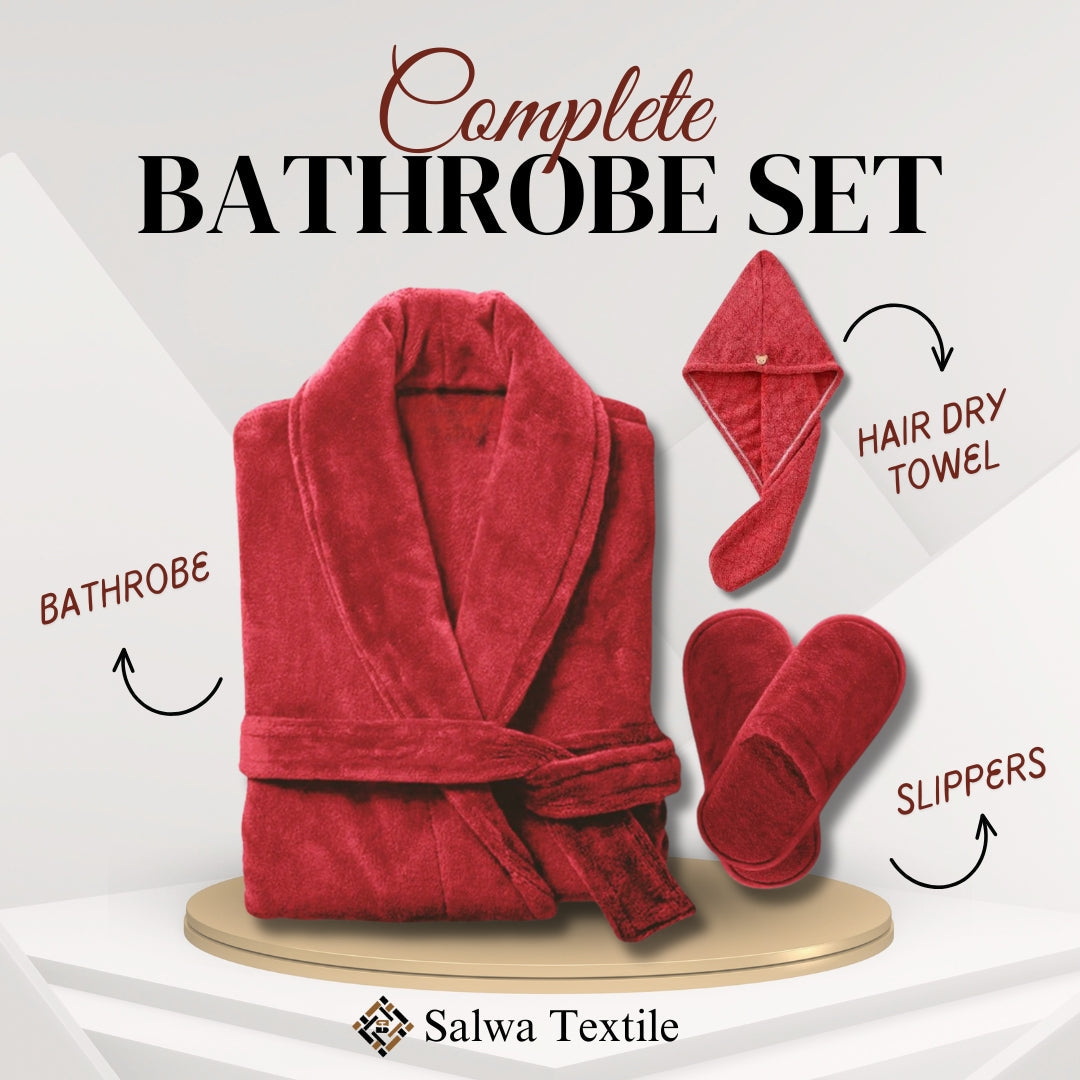 Fluffy Bathrobe Set - Red