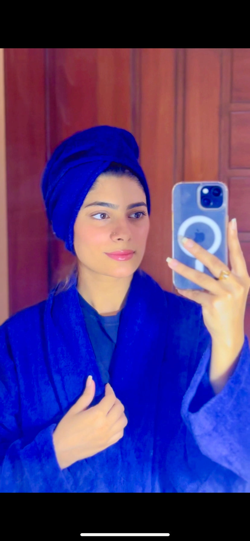 Fluffy Bathrobe Set - Navy Blue