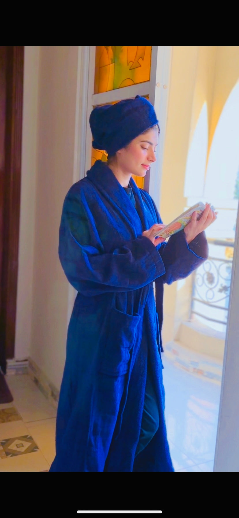 Fluffy Bathrobe Set - Navy Blue